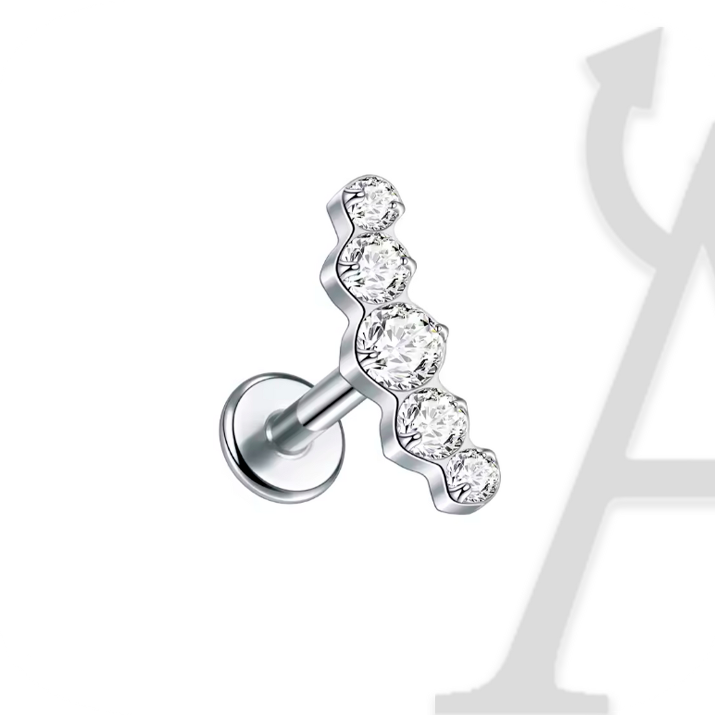 Labret Curva de Cristais Graduados em Titânio G23 – Elegância Sublime