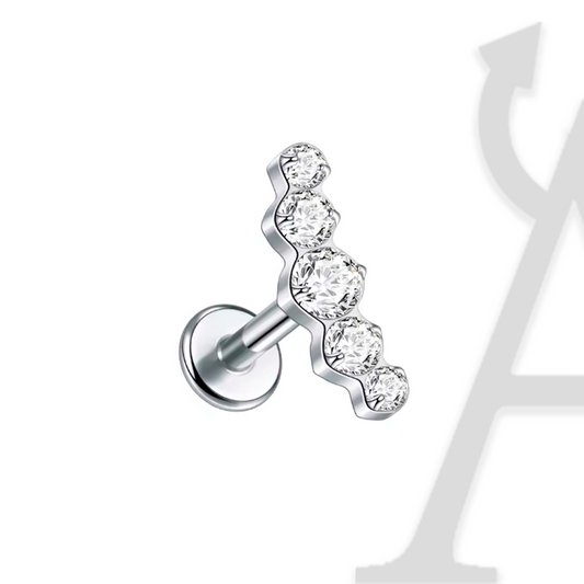 Labret Curva de Cristais Graduados em Titânio G23 – Elegância Sublime