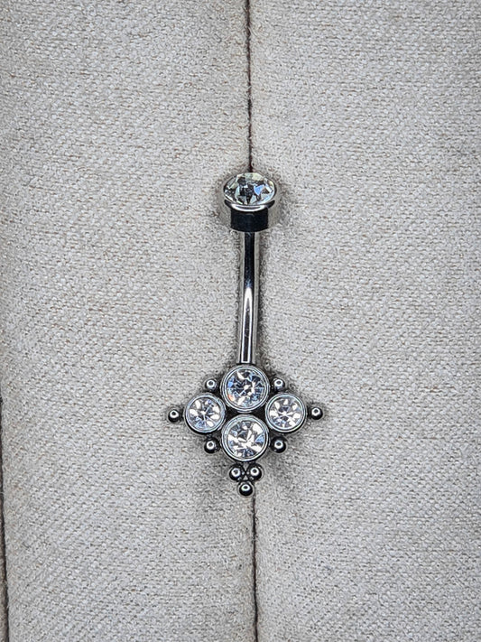 Piercing Umbigo Flor de Luz Dourada em Aço Cirúrgico 316L com Zircónias