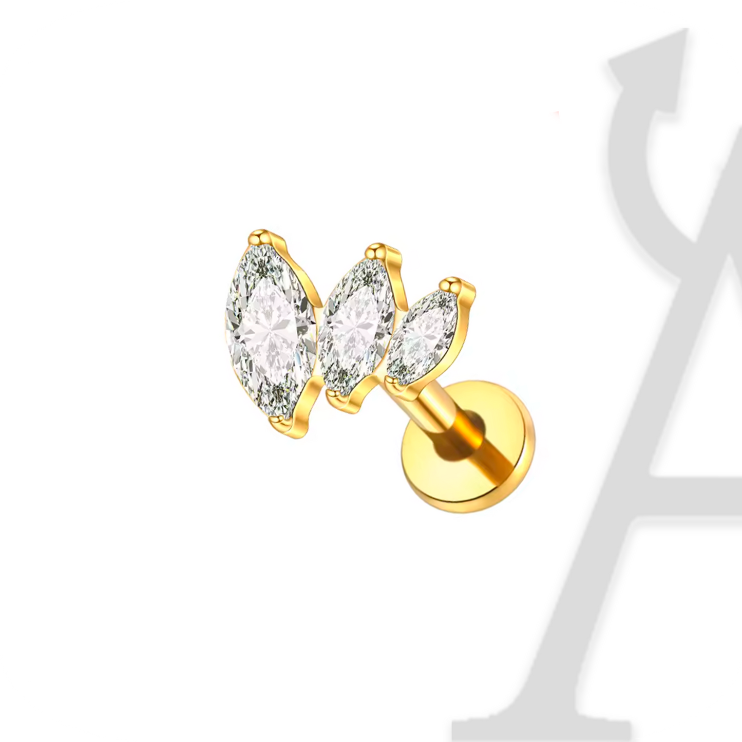 Labret Trio Marquise em Titânio G23 – Sofisticação Luxuosa