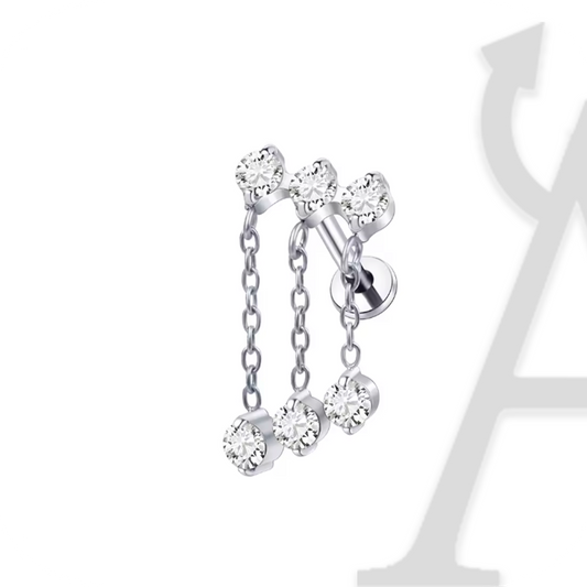 Labret Cascata de Correntes com Cristais em Titânio G23 – Luxo Deslumbrante