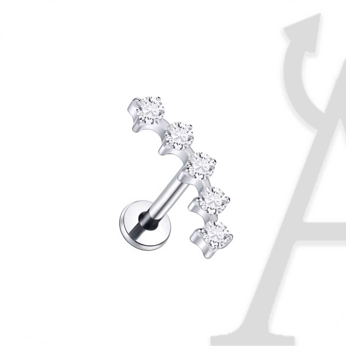 Labret Linha de Cristais Curvada em Titânio G23 – Brilho Contínuo