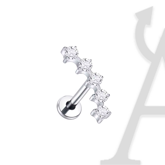 Labret Linha de Cristais Curvada em Titânio G23 – Brilho Contínuo