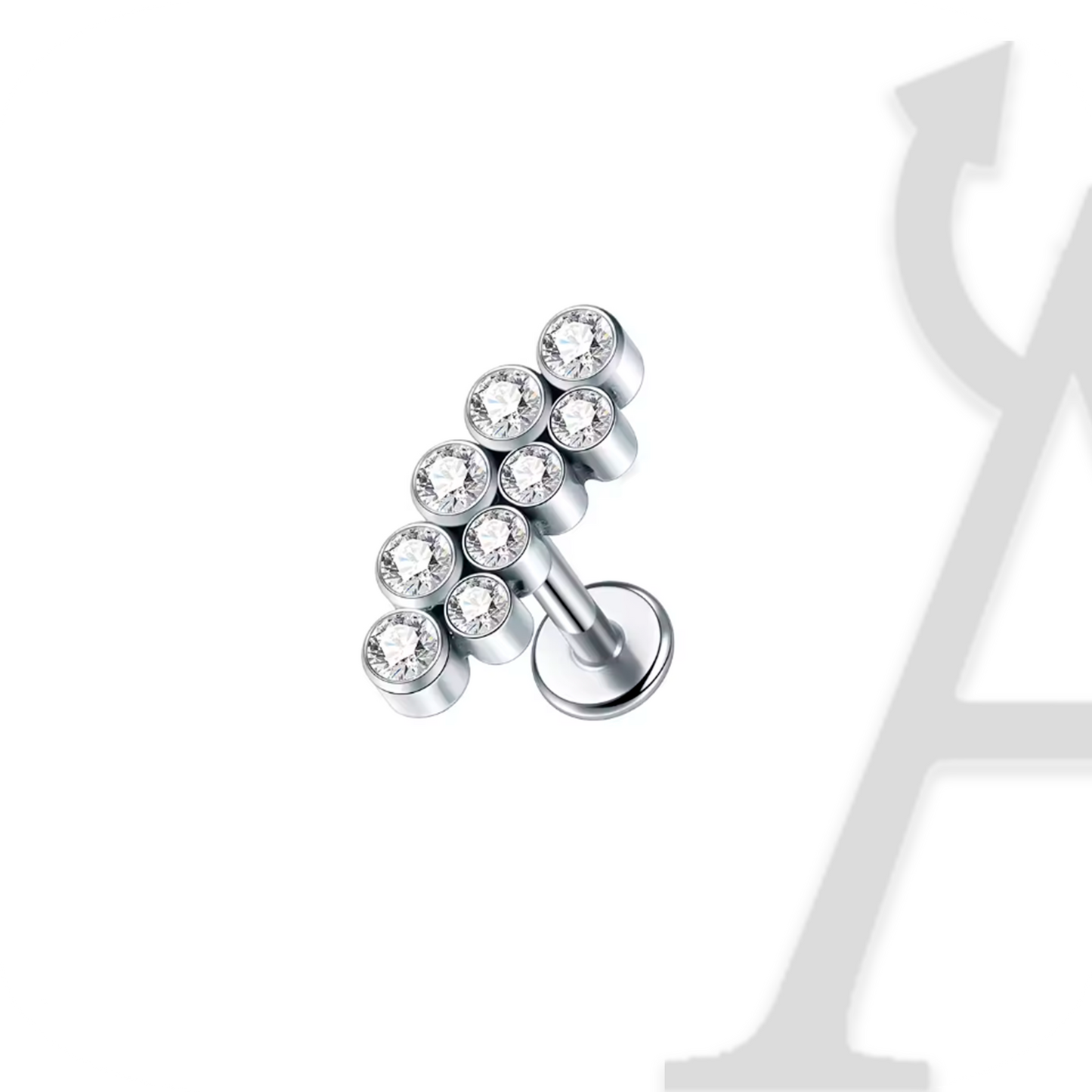 Labret Arco Triplo de Cristais Bezel em Titânio G23 – Brilho Triplo