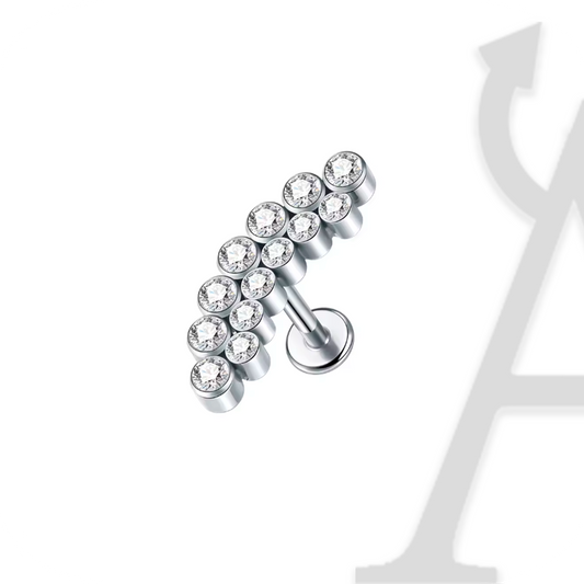 Labret Arco Duplo de Cristais Bezel em Titânio G23 – Brilho Duplo