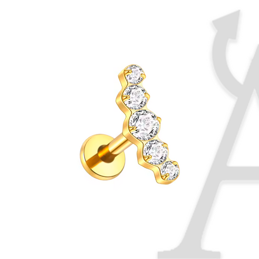 Labret Curva de Cristais Graduados em Titânio G23 – Elegância Sublime