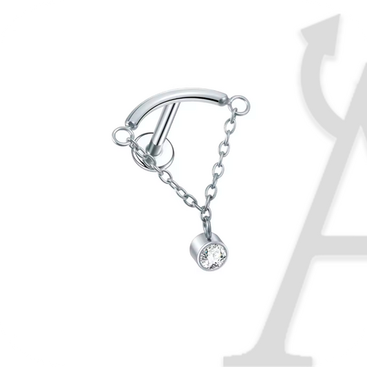 Argola com Corrente e Cristal Pendente em Titânio G23 – Charme Delicado