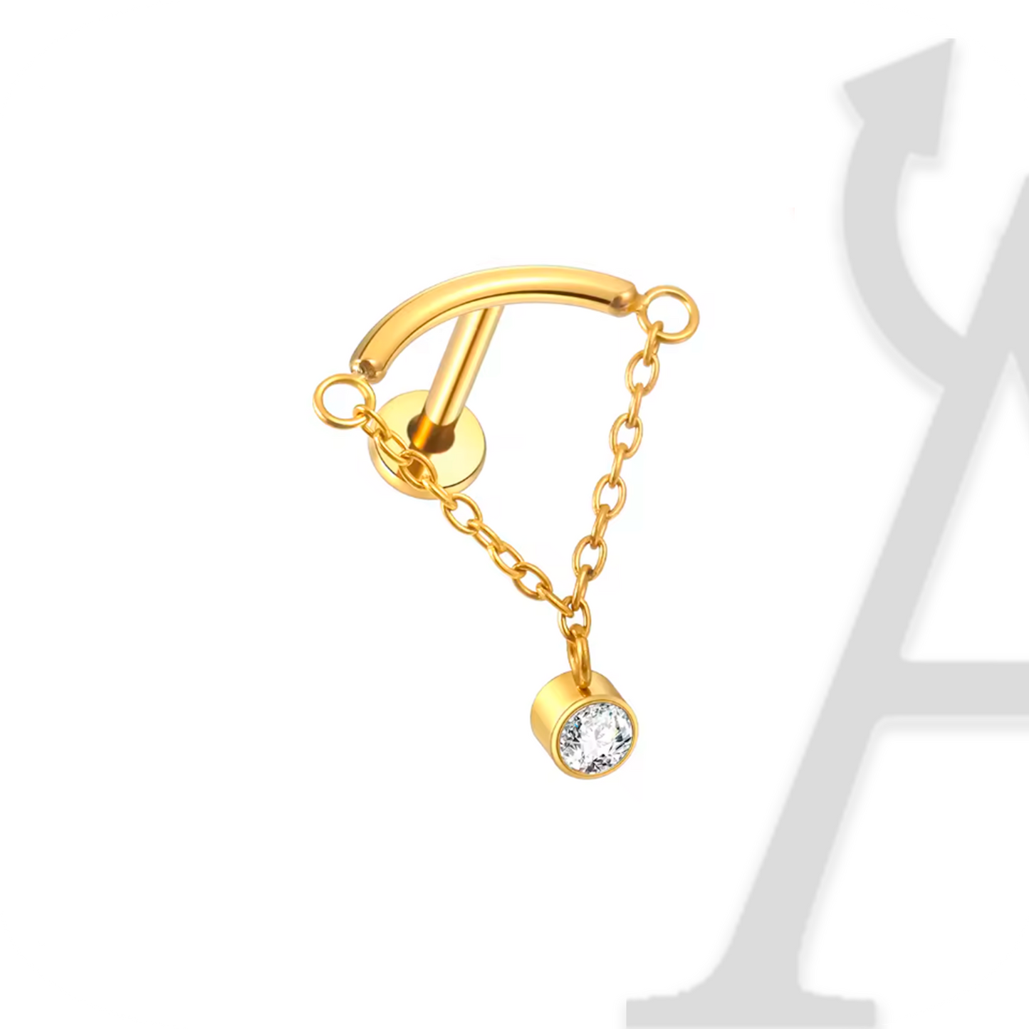 Argola com Corrente e Cristal Pendente em Titânio G23 – Charme Delicado