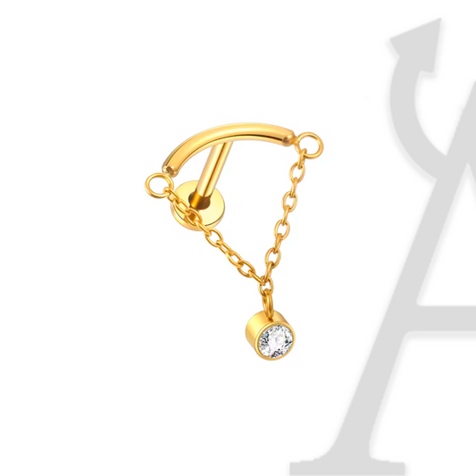 Argola com Corrente e Cristal Pendente em Titânio G23 – Charme Delicado