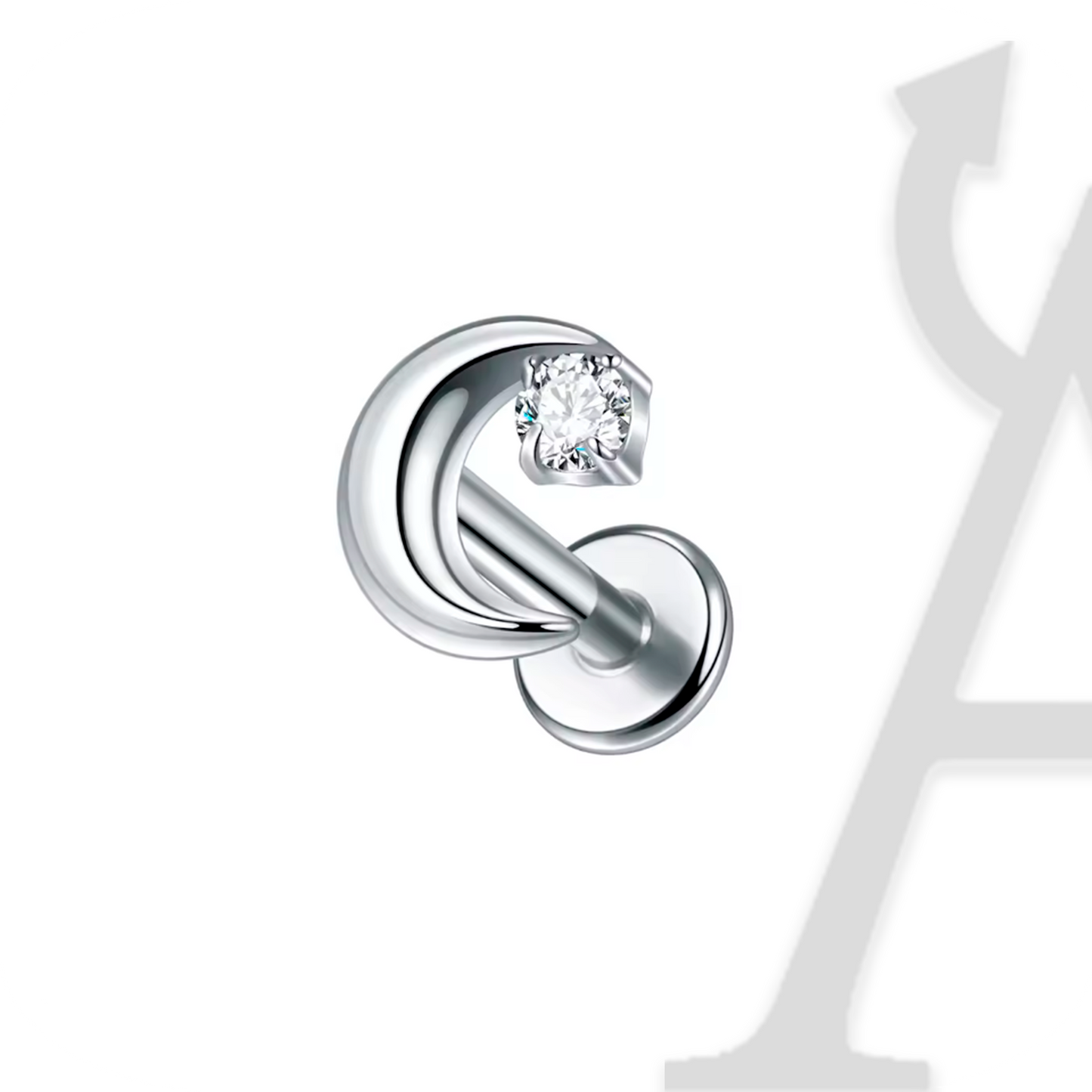 Labret Lua Crescente com Cristal em Titânio G23 – Encanto Celestial