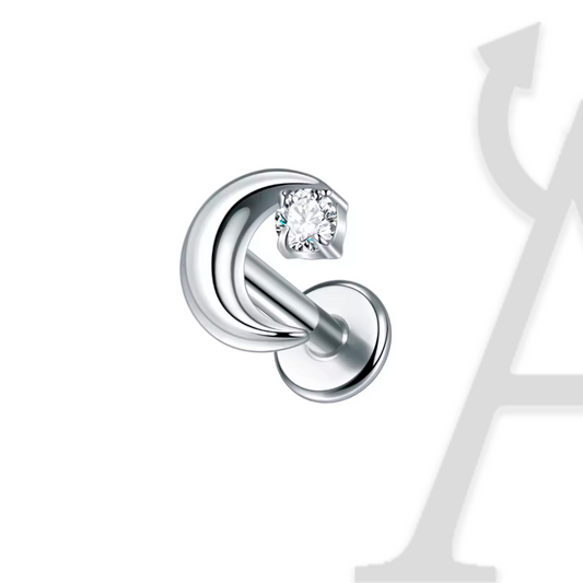 Labret Lua Crescente com Cristal em Titânio G23 – Encanto Celestial