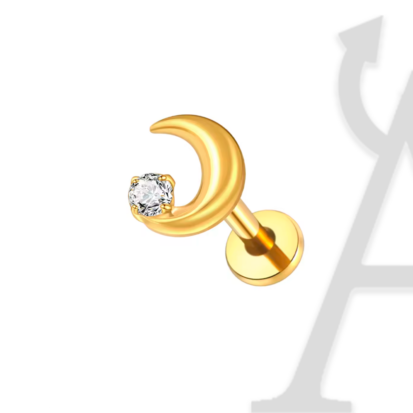 Labret Lua Crescente com Cristal em Titânio G23 – Encanto Celestial
