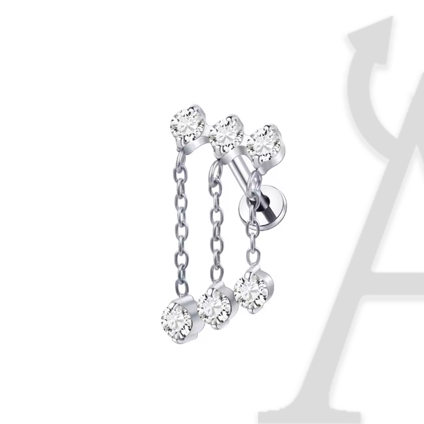 Labret Cascata de Correntes com Cristais em Titânio G23 – Luxo Deslumbrante