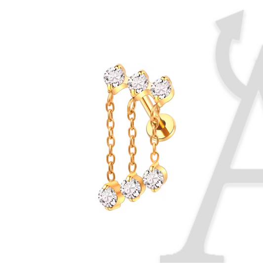 Labret Cascata de Correntes com Cristais em Titânio G23 – Luxo Deslumbrante