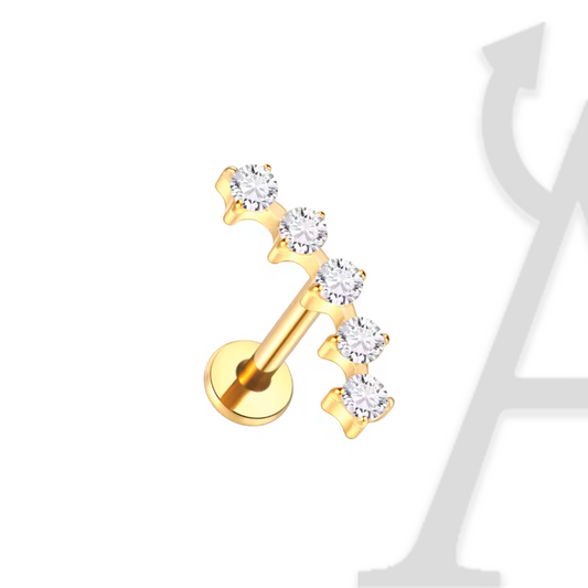 Labret Linha de Cristais Curvada em Titânio G23 – Brilho Contínuo