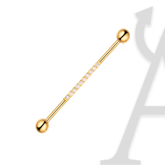 Industrial Barbell com Cristais em Titânio G23 – Brilho Dourado