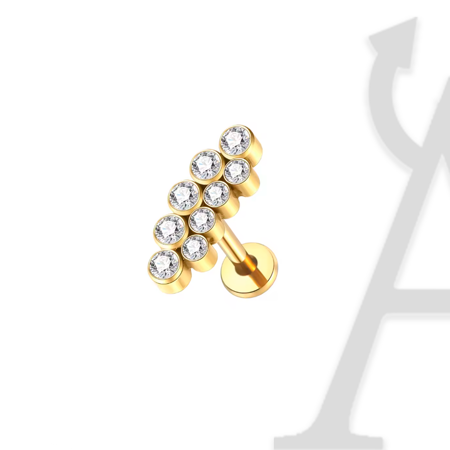 Labret Arco Triplo de Cristais Bezel em Titânio G23 – Brilho Triplo