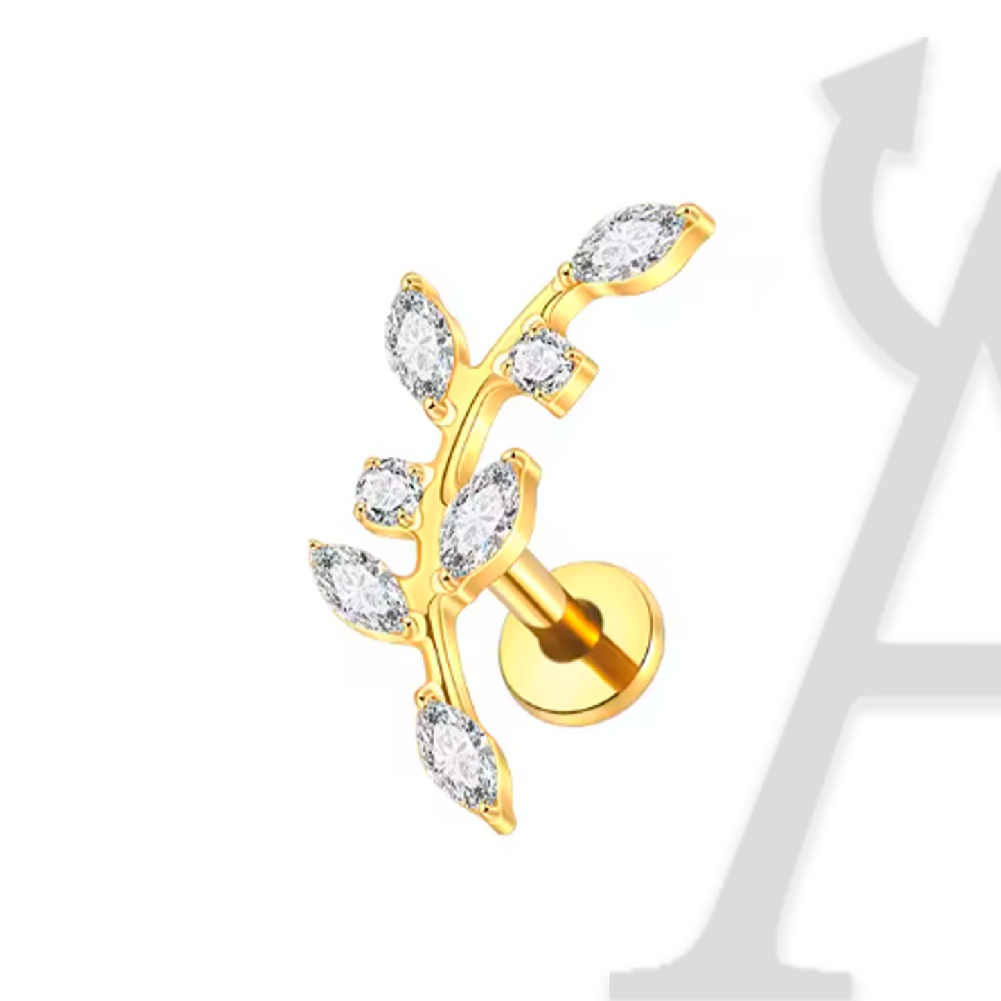 Labret Ramo de Folhas Cristalizadas em Titânio G23 – Natureza Radiante