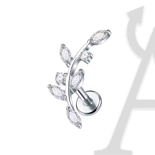 Labret Ramo de Folhas Cristalizadas em Titânio G23 – Natureza Radiante
