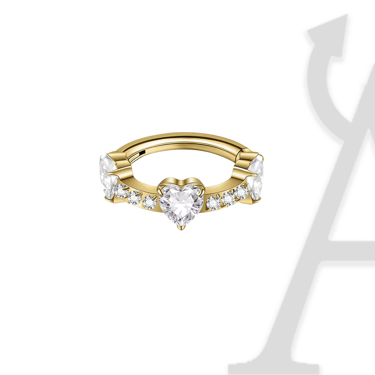 Argola clicker com corações de cristal em titânio dourado