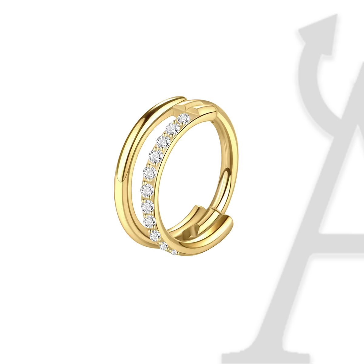 Argola clicker dupla com cristais em titânio dourado